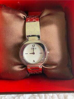Coach Silver Tone Bangle Watch with White Dial